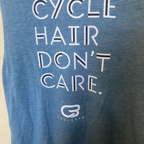 Women’s Athletic Tank Top Cycle Hair Don’t Care Cyclebar Blue Size Small - Picture 2 of 5